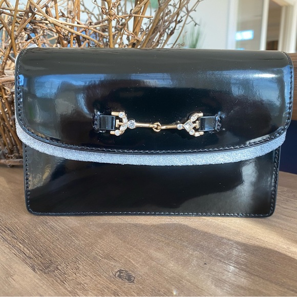 SAM EDELMAN NWT small Lorraine Black Patent convertible box shoulder bag - Picture 2 of 8